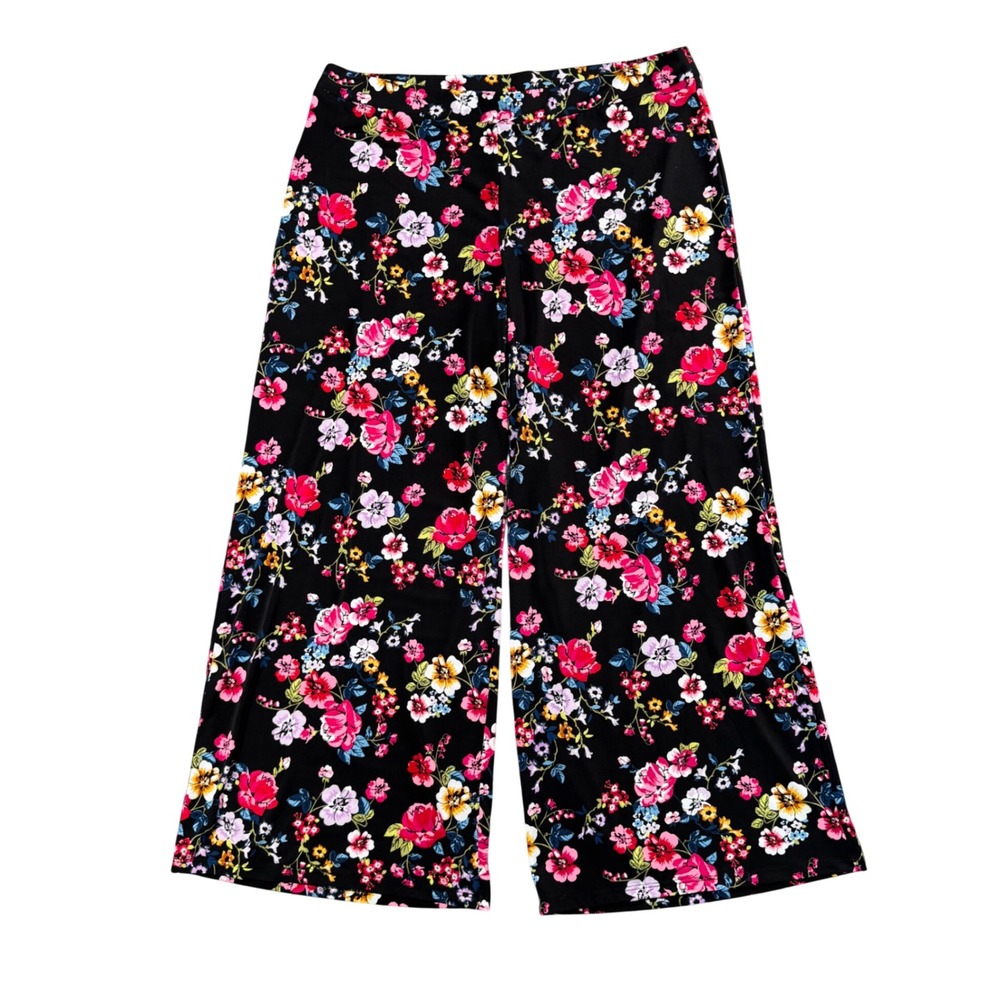 Black‎ Floral Wide Leg Cropped Pants Y2K Cottagecore Indie LP